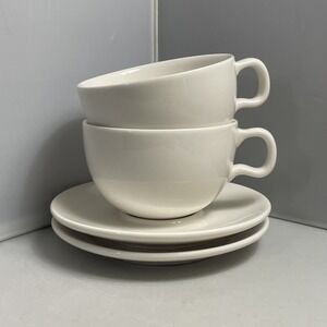 Starbucks Cappuccino Coffee Cup Saucer Set 4pc Ceramic White 2004 8 Oz